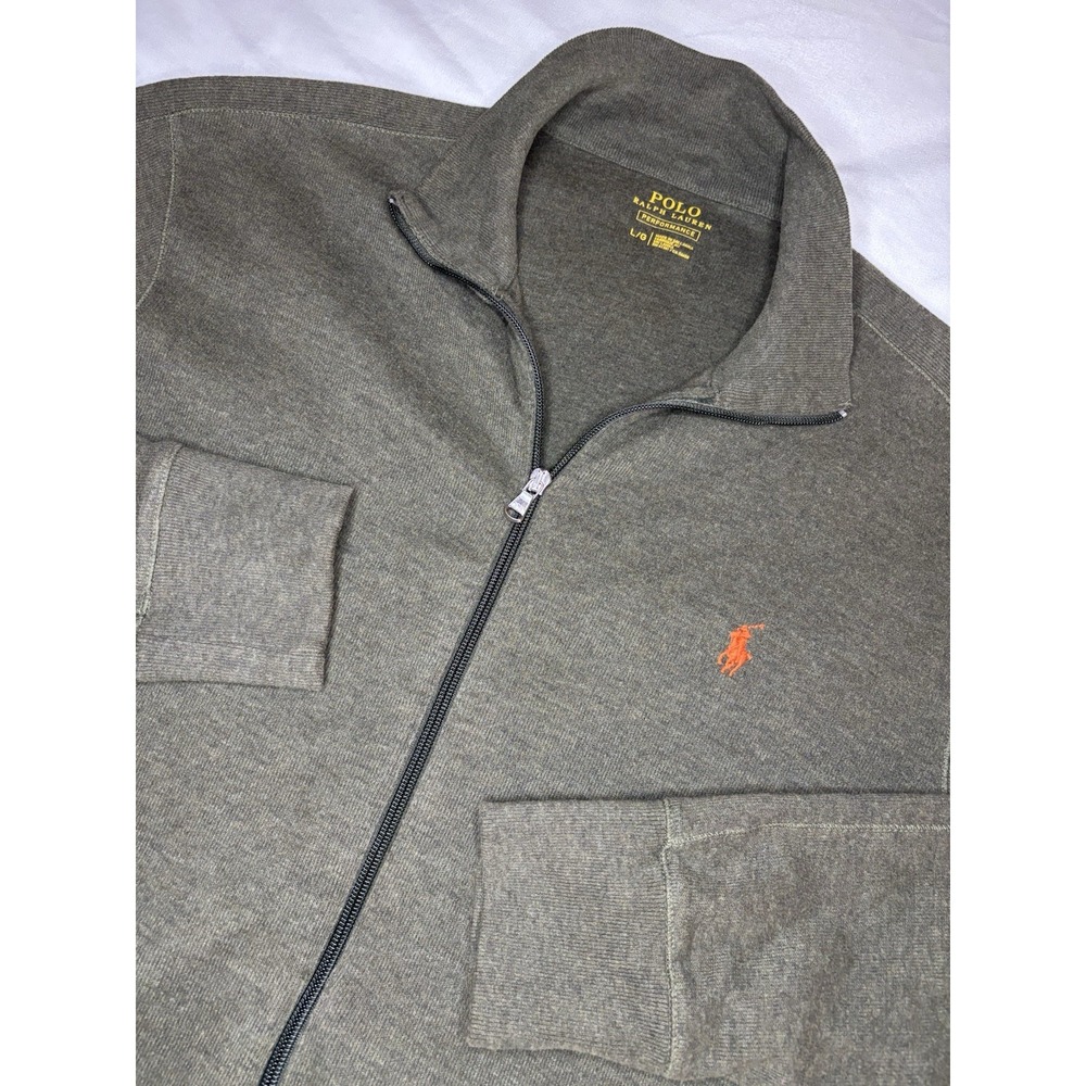 Polo Ralph Lauren Performance Mens Large Green Full Zip Jacket Cotton Pony Logo